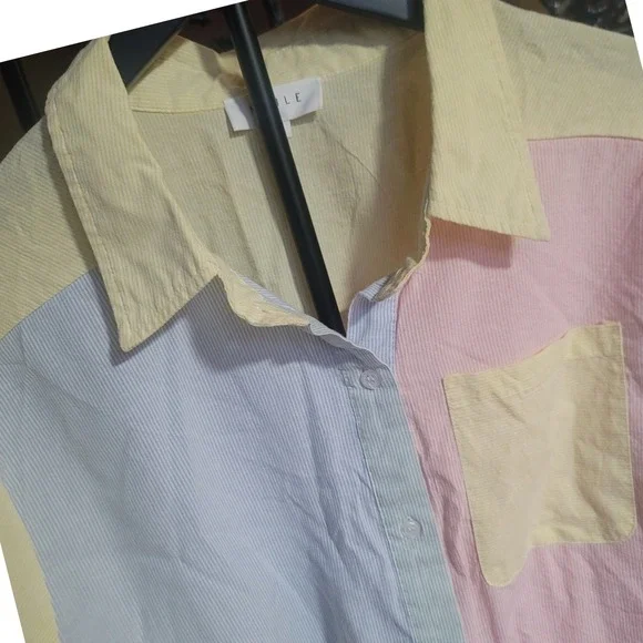Mable Anthro Pastel Colorblock Striped Button Down Shirt Womens ML Boho chic - Picture 3 of 5